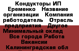 Кондукторы ИП Еременко › Название организации ­ Компания-работодатель › Отрасль предприятия ­ Другое › Минимальный оклад ­ 1 - Все города Работа » Вакансии   . Калининградская обл.,Пионерский г.